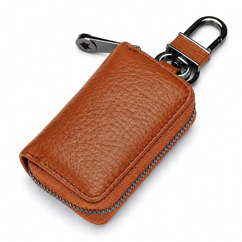 Llavero Luckybay de Cuero Caramelo con Bolsa con Cremallera