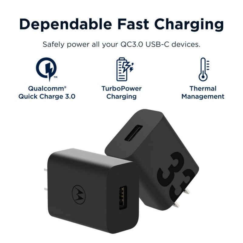 Cargador Motorola TurboPower 33 QC3.0 con cable USB‑A a USB‑C de 1 m para Moto G86 Power 5G G56 5G G55 5G Razr 60 Razr 50 Edge 30