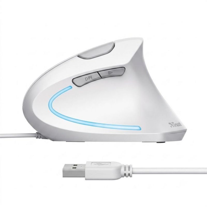 Mouse Ergonómico Vertical Alámbrico Trust Verto Blanco 1600 DPI USB-A