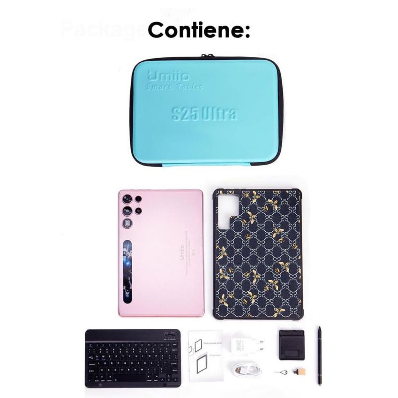 Tablet Umiio S25 Ultra 12GB RAM 128GB Rosa + Teclado + Mouse + Lápiz Óptico + Funda + colores + Plumones
