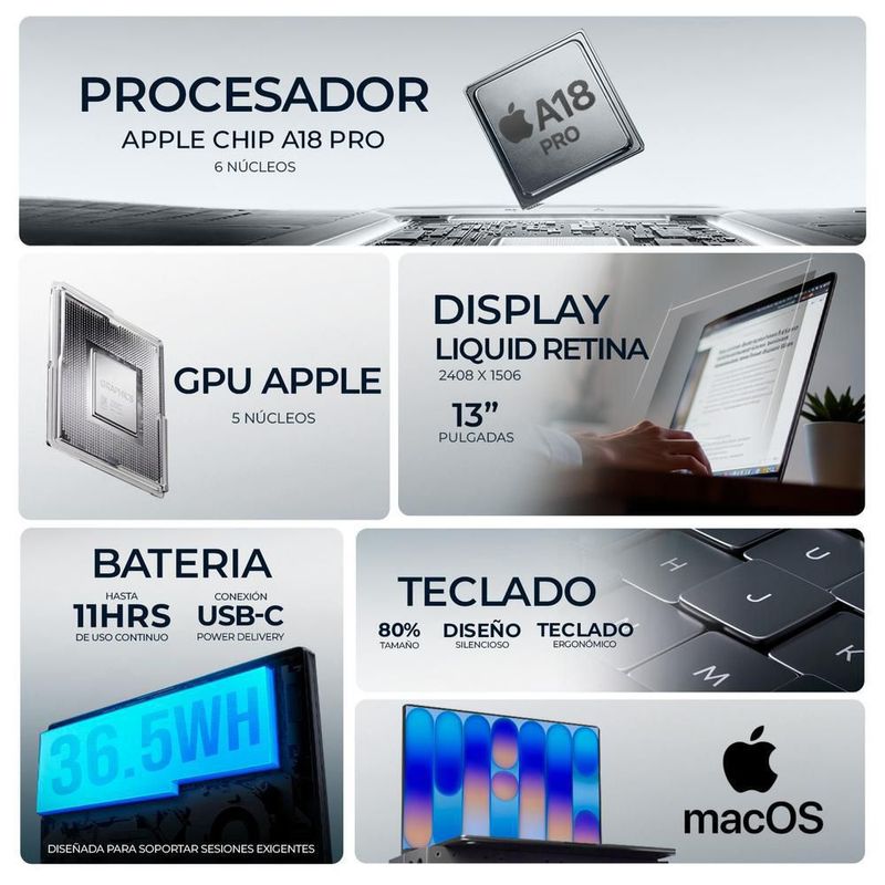 Laptop apple macbook neo chip a18 pro 8gb 512gb pantalla 13"