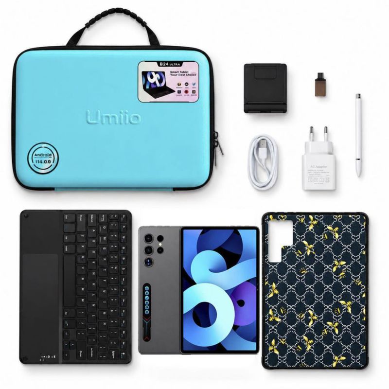 Combo 2 Tablet Umiio S25 Ultra 12GB RAM 128GB Dorado y Gris con Teclado + Mouse + Lápiz Óptico + Funda