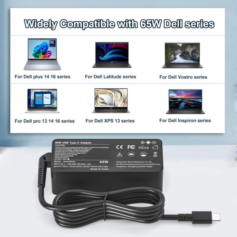 Cargador de portátil LARYLAE 65W USB‑C para Dell 13/14/16