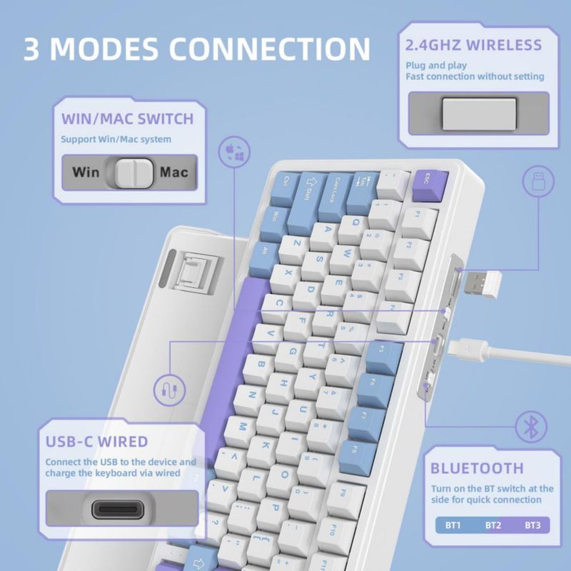 Teclado Yindiao X85 Inalámbrico TKL de 82 teclas RGB Hot‑Swap