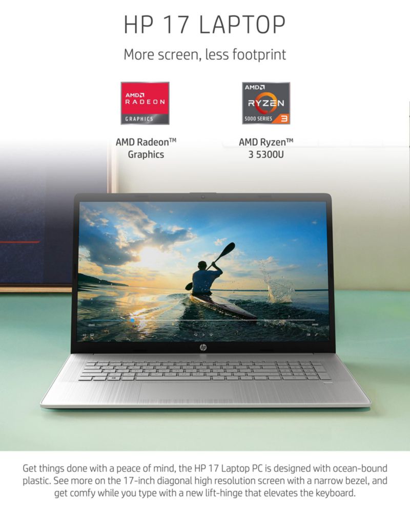 Notebook HP 17 Ryzen 3 5300U 4GB 256GB SSD 17.3" HD+