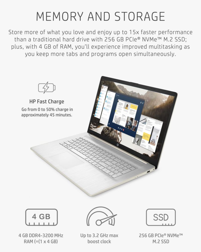 Notebook HP 17 Ryzen 3 5300U 4GB 256GB SSD 17.3" HD+