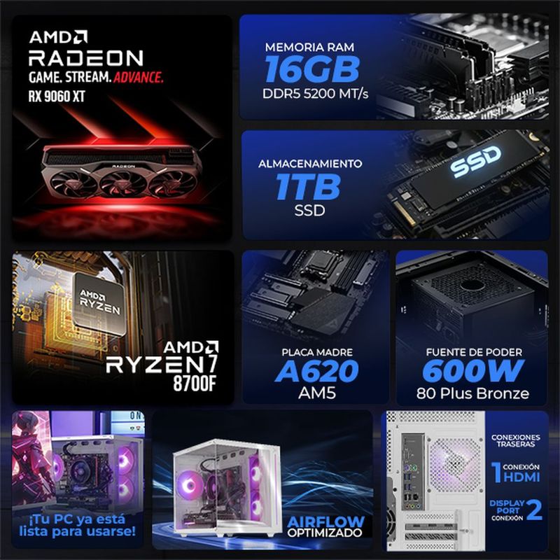 Xtreme pc ia rx 9060 xt ryzen 7 16gb 1tb monitor 27 white