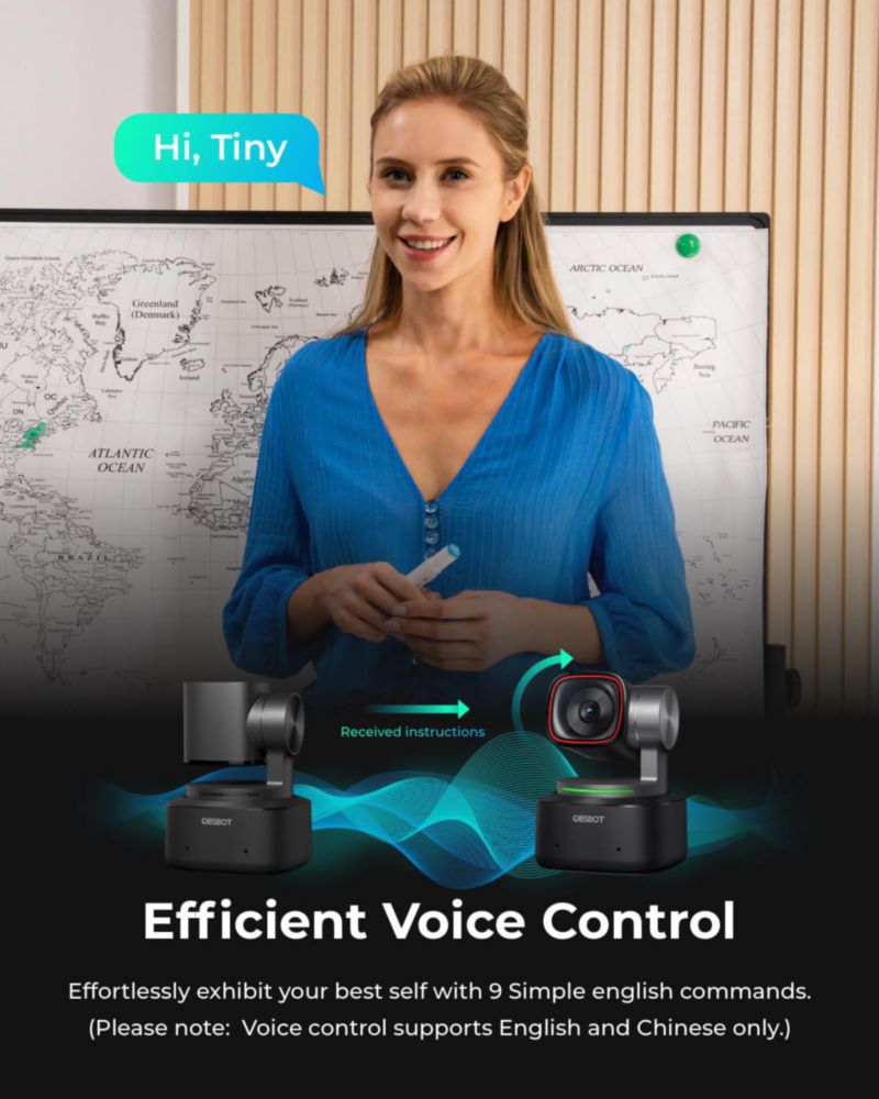 Cámara web OBSBOT Tiny 2 4K con control de voz PTZ y seguimiento mediante IA