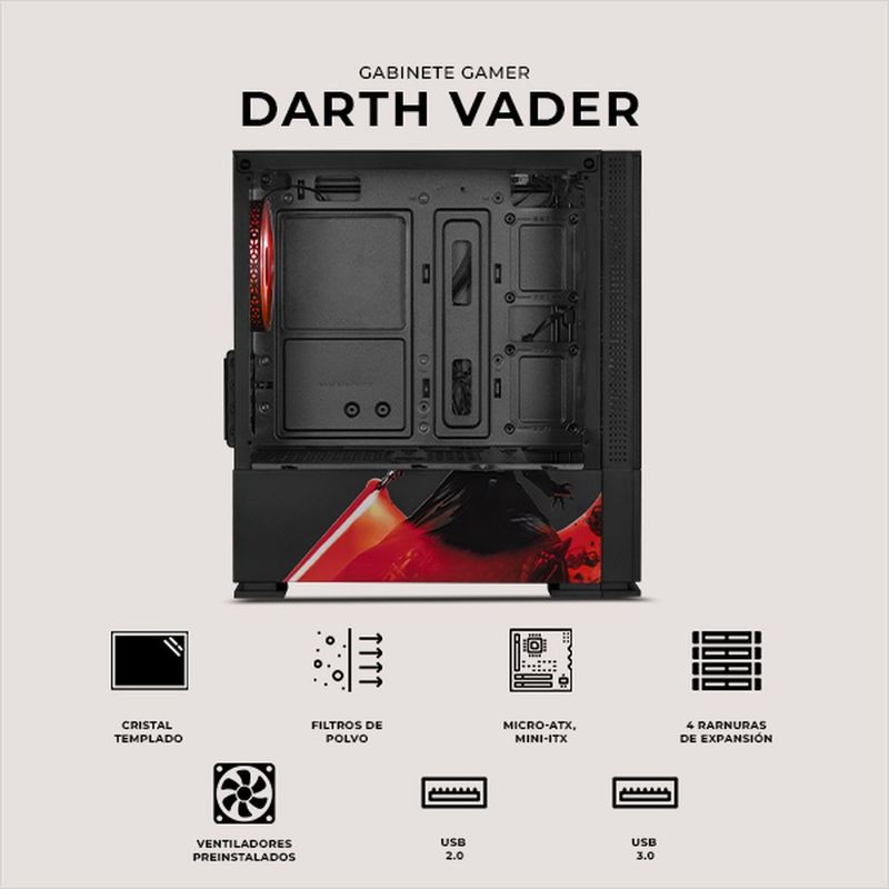 Gabinete xtreme pc darth vader edition mini torre 3 fan argb