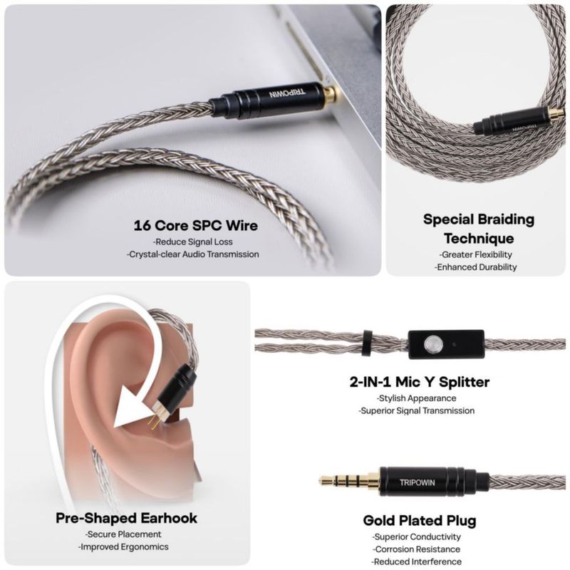 Cable IEM Linsoul Tripowin Zonie 125 m con micrófono