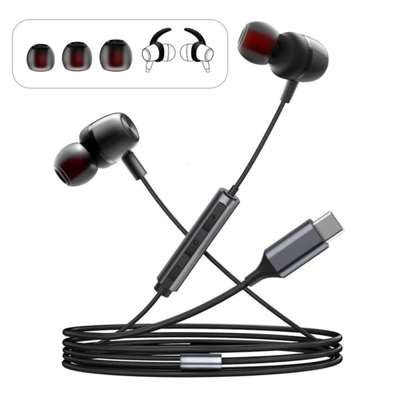 Audífonos USB‑C para Samsung S24 S23 FE S22 S21 S20 A53 A54 y iPhone 17 Pro Max iPhone 16 Pro – Intrauditivos con cable metálico micrófono control de