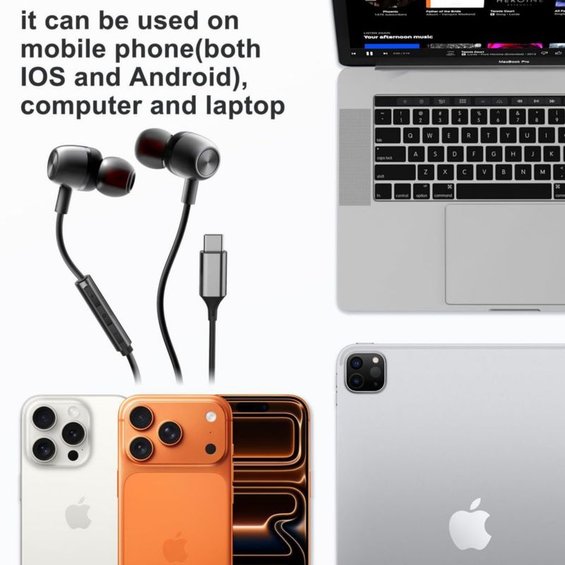Audífonos USB‑C para Samsung S24 S23 FE S22 S21 S20 A53 A54 y iPhone 17 Pro Max iPhone 16 Pro – Intrauditivos con cable metálico micrófono control de
