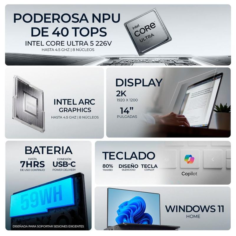 Laptop ia pc hp omnibook x core ultra 5 226v 16gb 512gb 14"