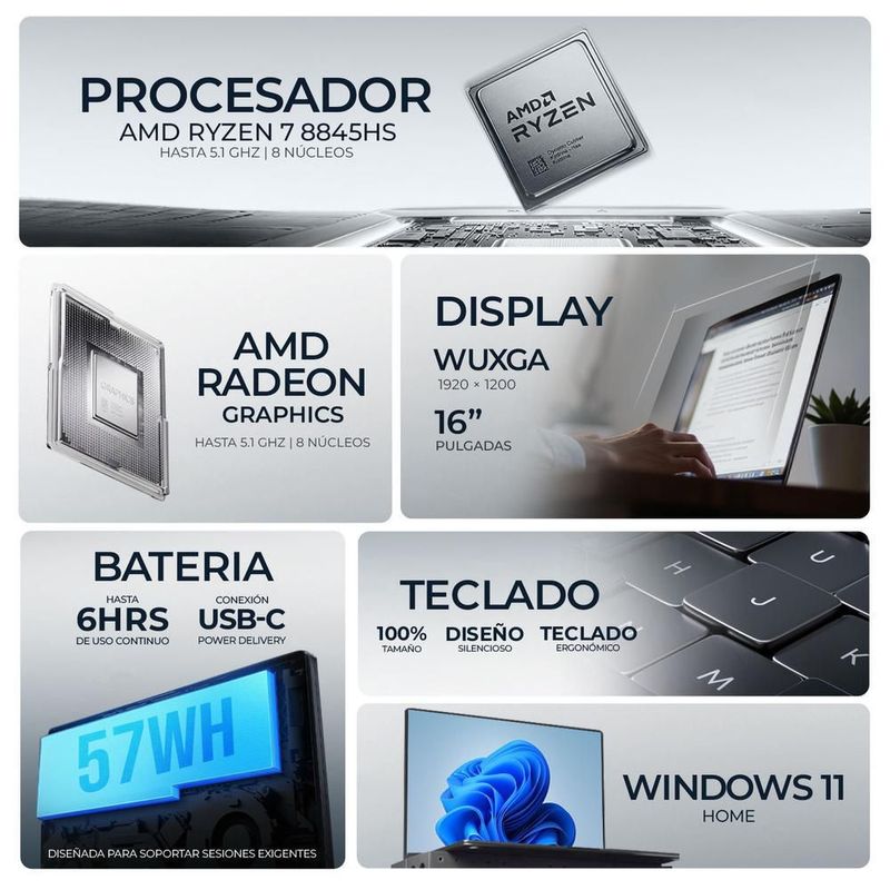 Laptop lenovo ideapad 5 ryzen 7 8845hs 16gb 1tb pantalla 16