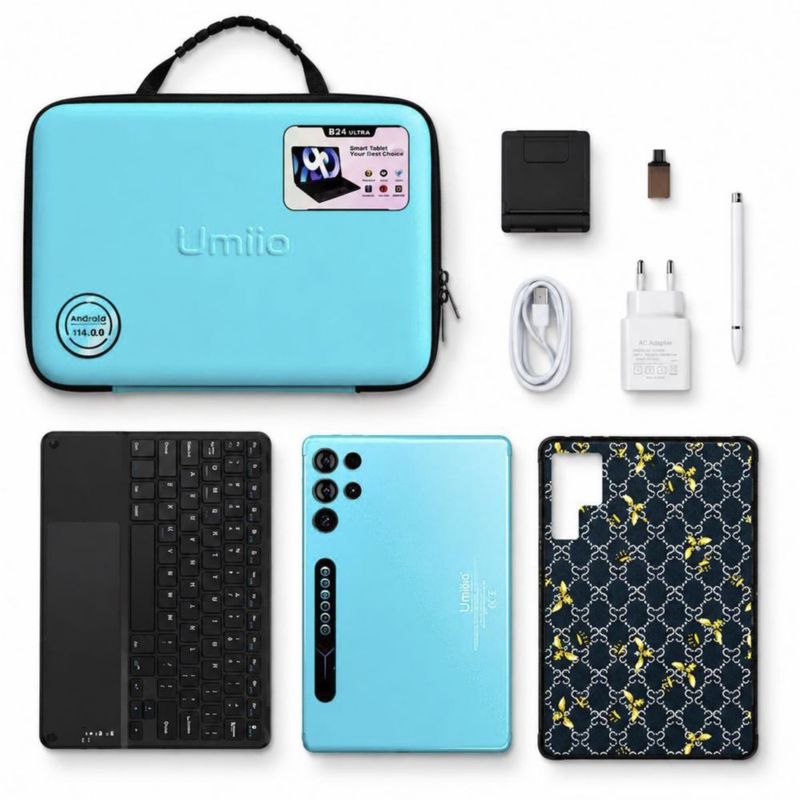 Tablet Umiio S25 Ultra 12GB RAM 128GB Azul + Teclado + Mouse + Lápiz Óptico + Funda + colores+ Plumones