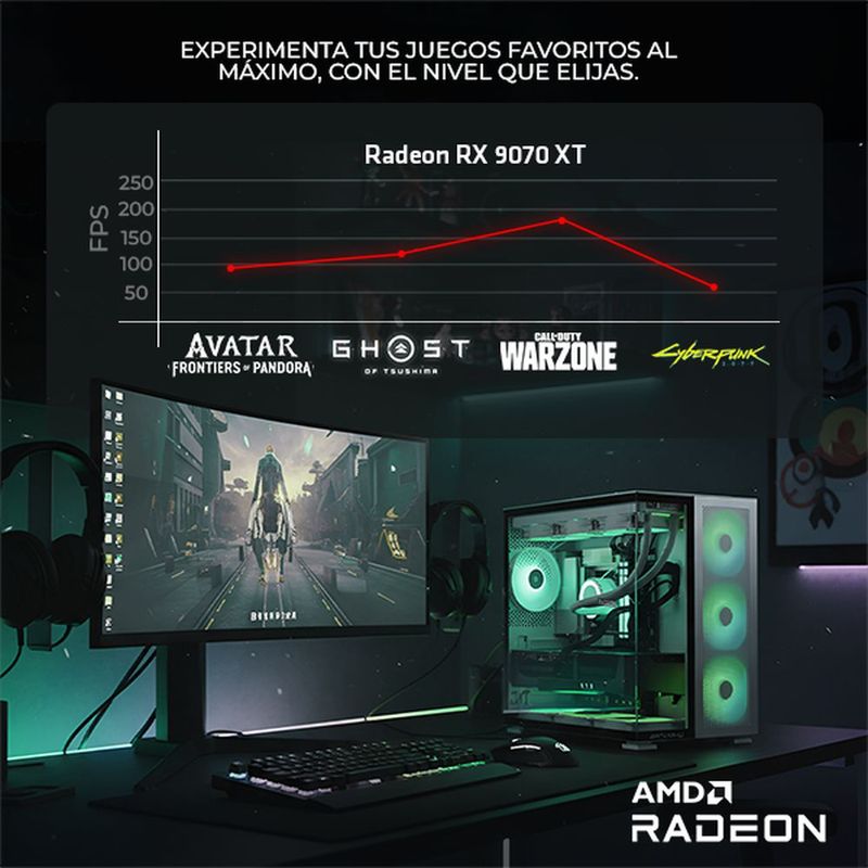 Pc gamer dxt rx 9070 xt ryzen 9 16gb 1tb monitor 31.5 white