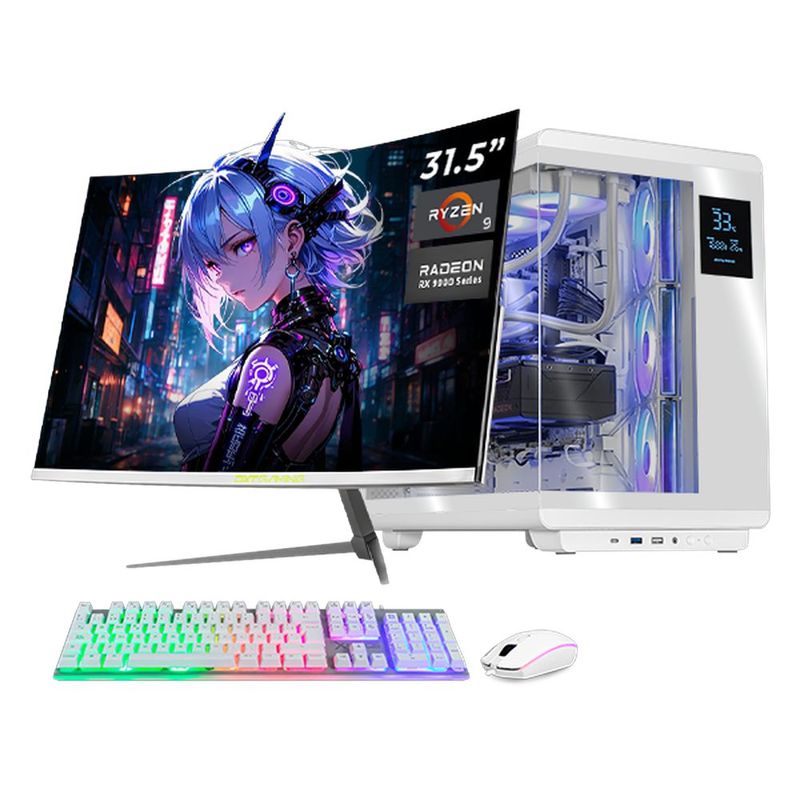 Pc gamer dxt rx 9070 xt ryzen 9 16gb 1tb monitor 31.5 white