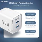Cargador Sharp 35W Dual USB‑C Plegable de GaN Blanco
