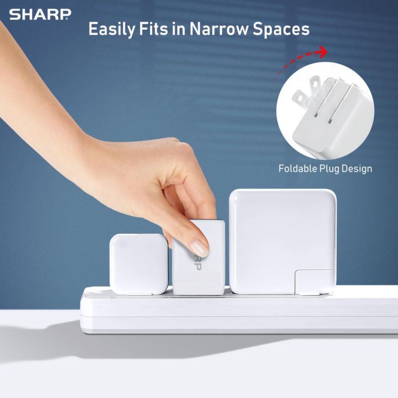 Cargador Sharp 35W Dual USB‑C Plegable de GaN Blanco