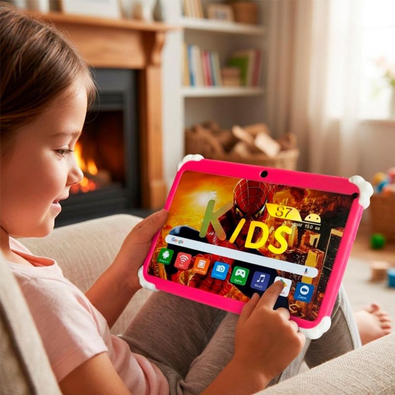 Tablet Infantil Spider-Man SPU7 7" IPS 16GB RAM + 256GB Octa-Core Android Case Anti-Caídas, color Rosa