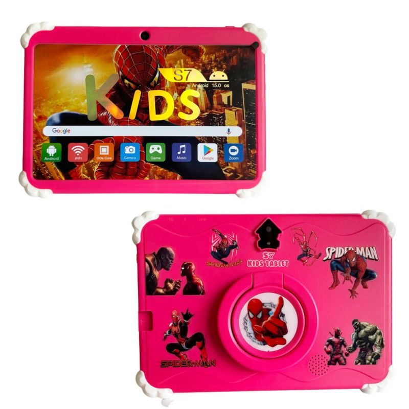 Tablet Infantil Spider-Man SPU7 7" IPS 16GB RAM + 256GB Octa-Core Android Case Anti-Caídas, color Rosa