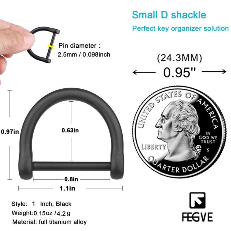 Llavero de titanio FEGVE con anilla en D de 25 cm negro