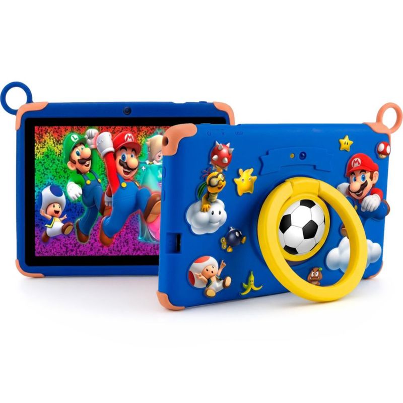 Tablet Infantil Super Mario Bros M8 7" IPS 16GB RAM + 256GB 8 Core Android Funda Integrada, color azul