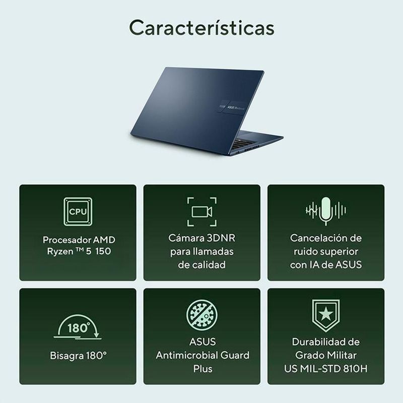 Laptop asus vivobook 15 ryzen 5 150 8gb 512gb pantalla 15.6"