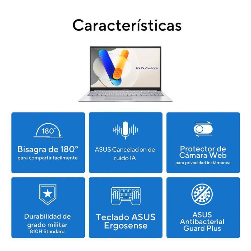 Laptop asus vivobook 15 core 7 150u 8gb 512gb pantalla 15.6"