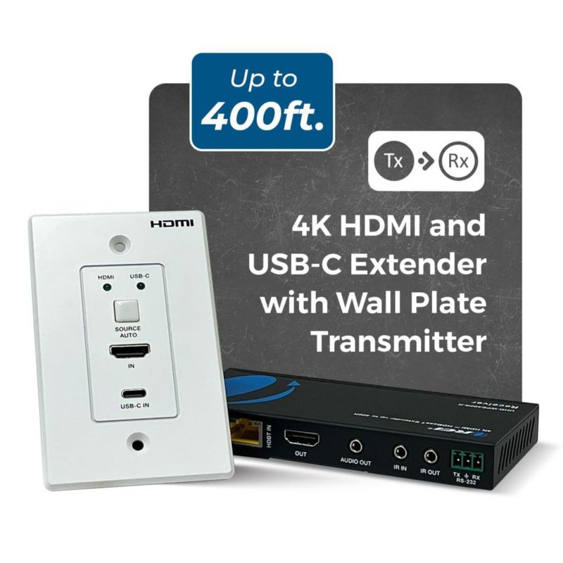 Extensor HDBaseT OREI 4K 120 m HDMI/USB‑C de placa de pared