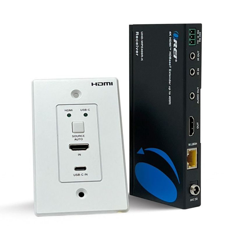 Extensor HDBaseT OREI 4K 120 m HDMI/USB‑C de placa de pared