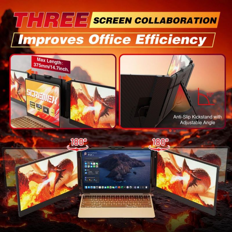 Monitor Screnex 142" Triple Portátil FHD 1080p
