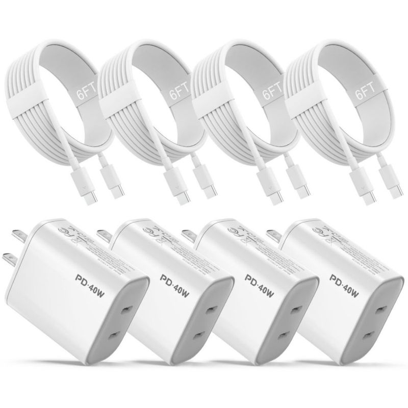 Cargador USB‑C ILOUYU 40 W (Pack de 4) + Cables de 18 m (6 ft)