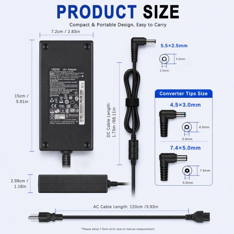 Adaptador de corriente AC LIFKAHY 180W 19.5V para portátil gaming MSI