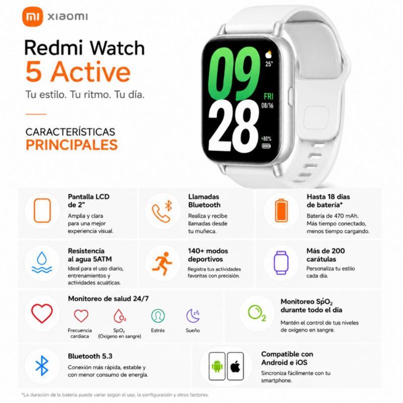 Smartwatch Redmi Watch 5 Active + Bocina Sanag X6S