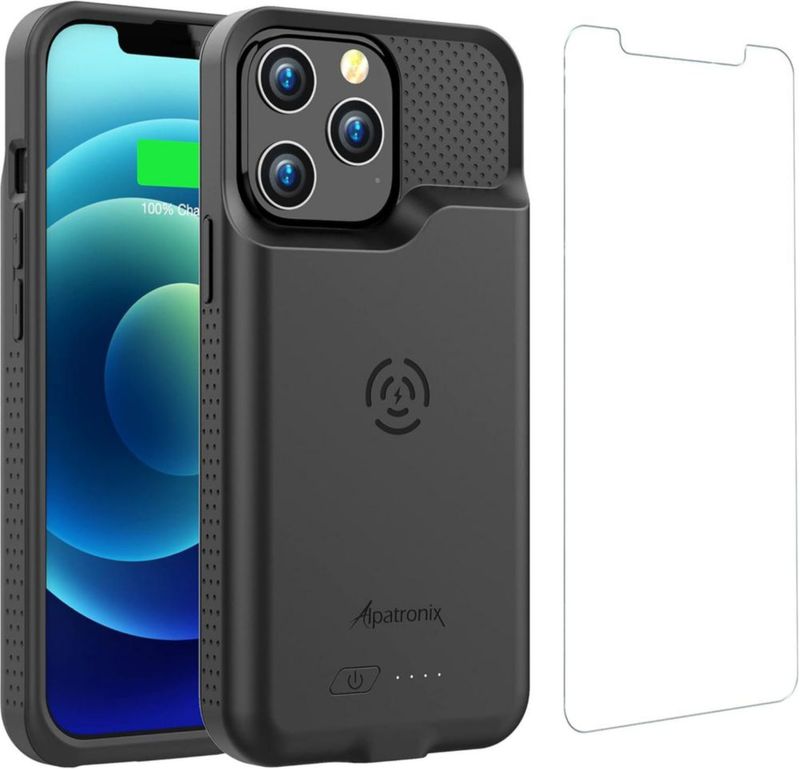 Funda Batería Alpatronix para iPhone 13 Pro Max/12 Pro Max (6.7 pulgadas) Funda Protectora Cargador Portátil Delgado y Resistente Carga Inalámbrica