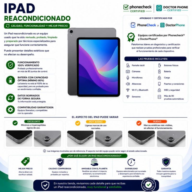 iPad 7ª generación, 32 GB, Wi-Fi, Plata Reacondicionado
