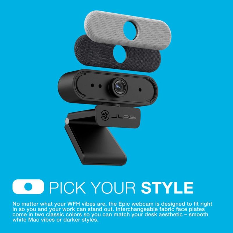 Cámara web USB JLab Epic Cam 2K con enfoque automático y micrófonos duales – Negra