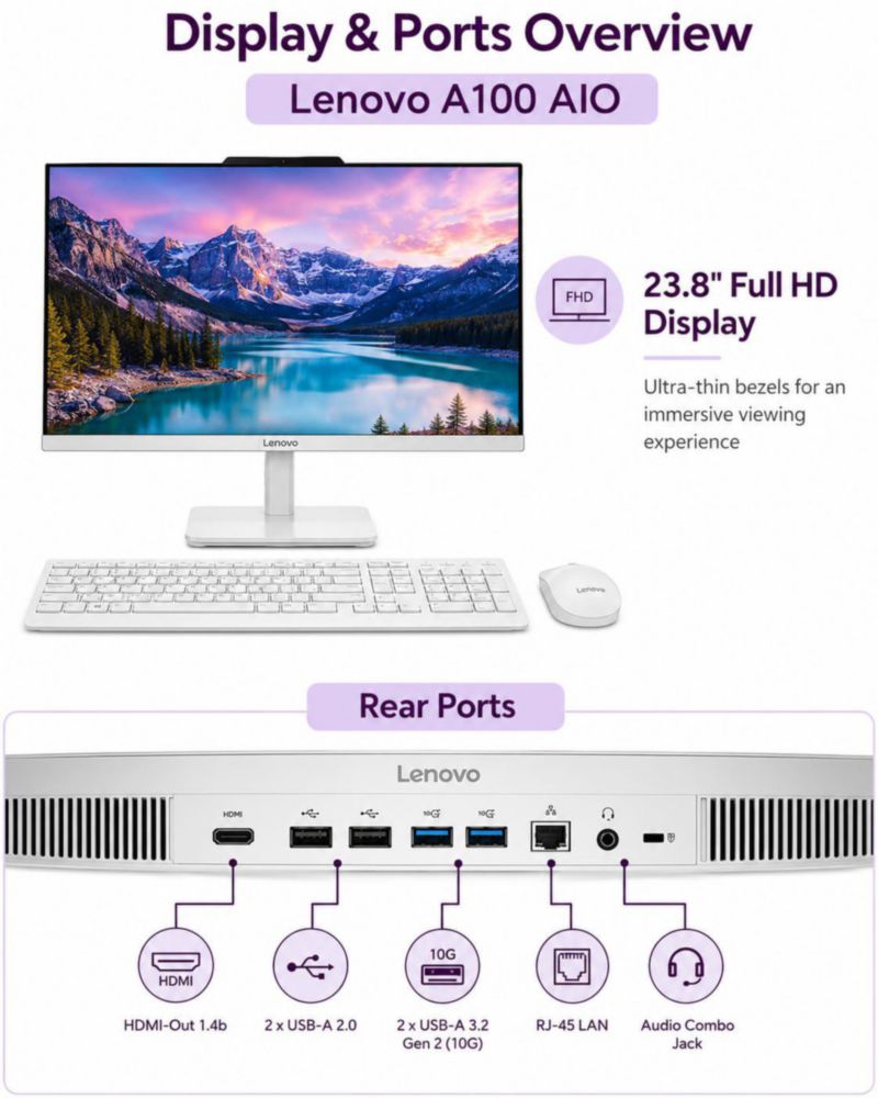 PC Todo en Uno Lenovo 24" FHD Wi‑Fi 6 con Windows 11