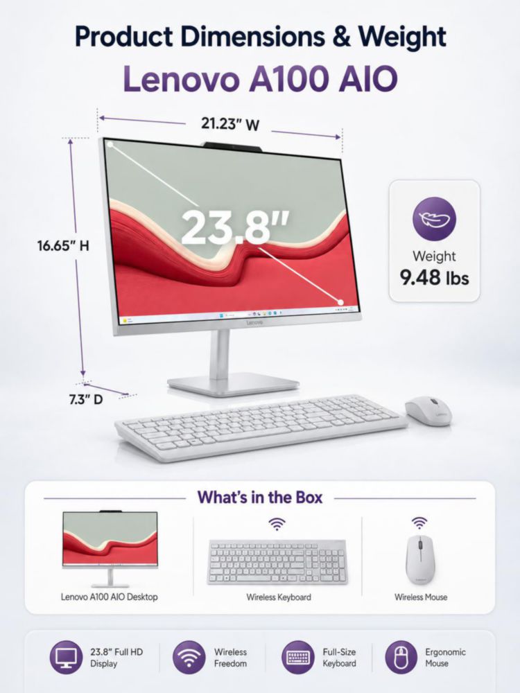 PC Todo en Uno Lenovo 24" FHD Wi‑Fi 6 con Windows 11