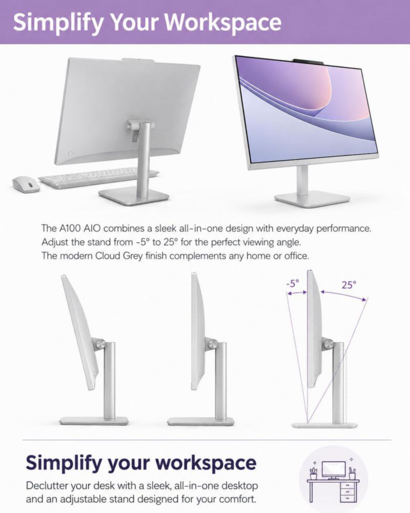 PC Todo en Uno Lenovo 24" FHD Wi‑Fi 6 con Windows 11