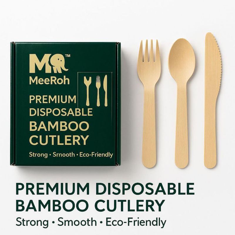 Cubiertos de bambú MeeRoh 100 piezas ecológicas y desechables