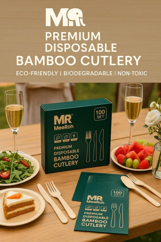Cubiertos de bambú MeeRoh 100 piezas ecológicas y desechables