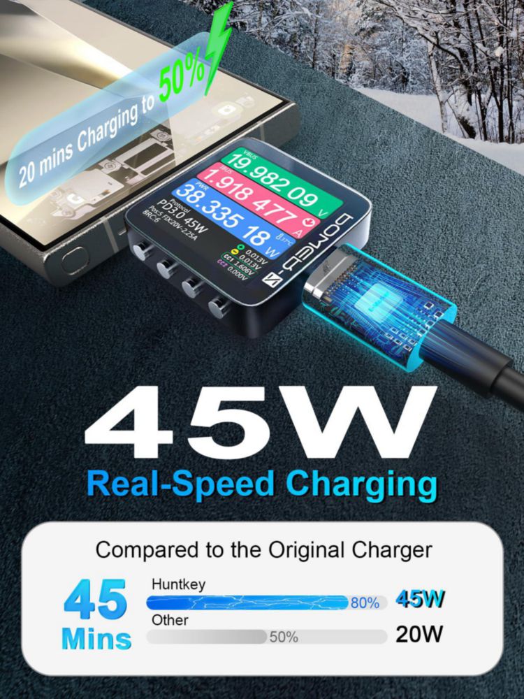 Cargador USB‑C Huntkey 45W de carga rápida con cable de 5A
