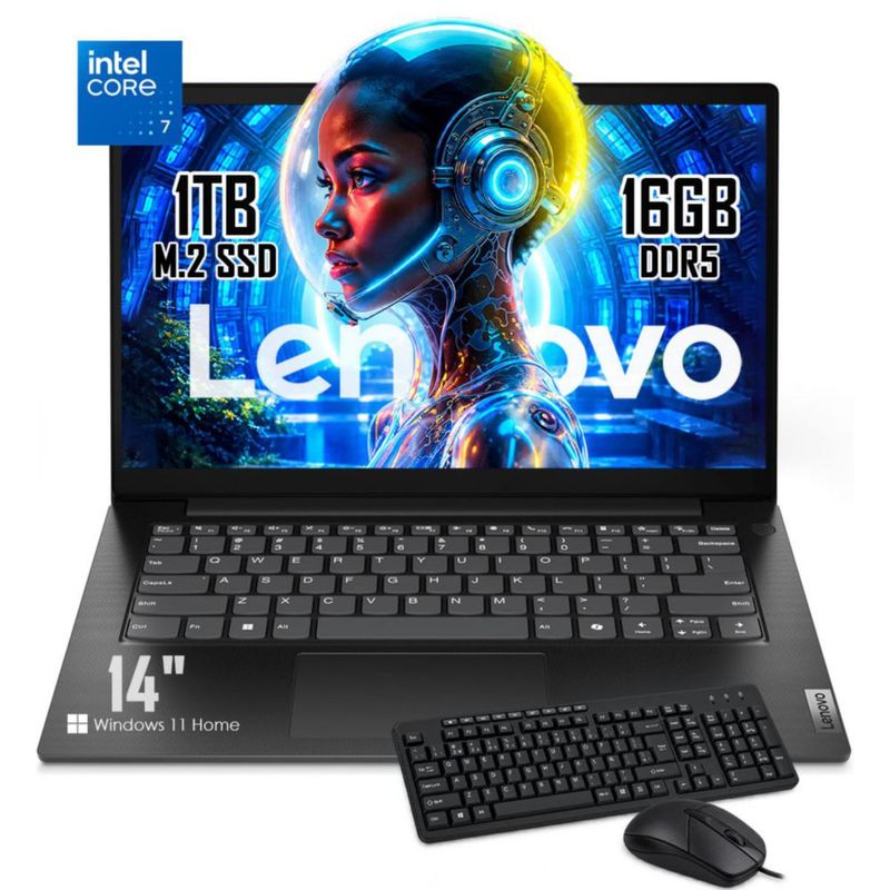 Laptop Lenovo V14 G5 IRL 14” Core 7 240H 16GB DDR5 1TB SSD W11 con Teclado y Mouse
