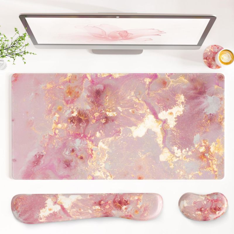 Alfombrilla de ratón QiyI de cuero PU 4 en 1 con mármol rosa