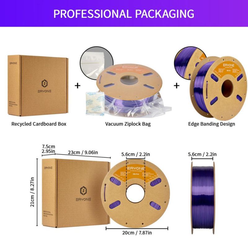 Filamento PLA ERYONE 175 mm 1 kg Morado Oscuro Silk