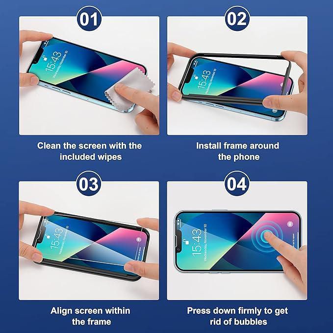 ImpactStrong Protector de pantalla de vidrio templado anti‑rotura para iPhone 14 [Marco de instalación fácil] [Sin burbujas] [Dureza 9H] [Cobertura