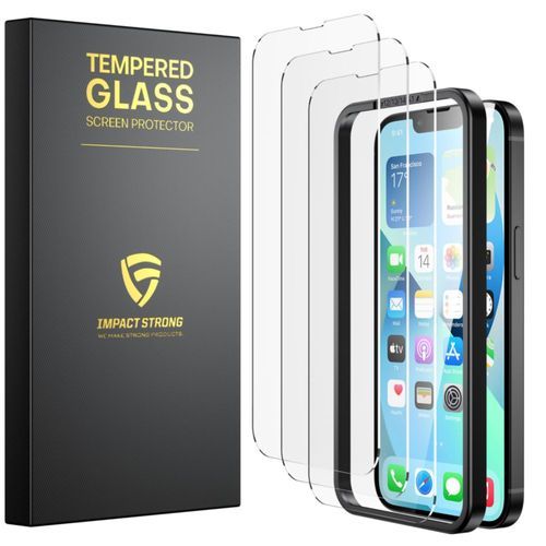ImpactStrong Protector de pantalla de vidrio templado anti‑rotura para iPhone 14 [Marco de instalación fácil] [Sin burbujas] [Dureza 9H] [Cobertura