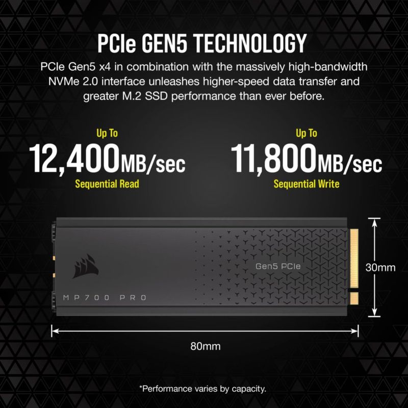Unidad de almacenamiento Corsair MP700 PRO 4TB PCIe Gen5 SSD